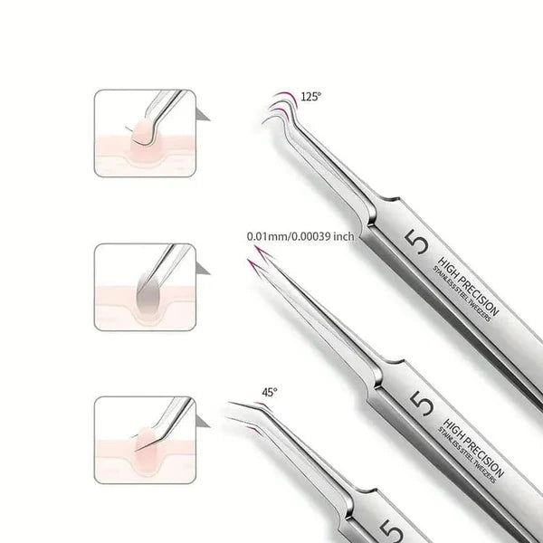 Professional Facial Blackhead Remover Tweezers (3Pcs+Box)