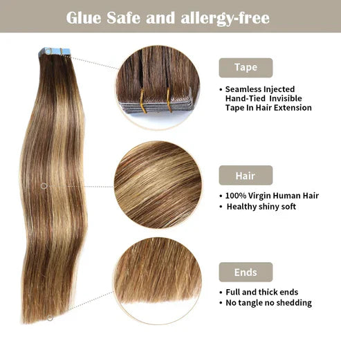 Goopatch Seamless Injected Hand-Tied Invisible Tape In Hair Extension -- 100% VIRGIN HUMAN HAIR / 10 PCS